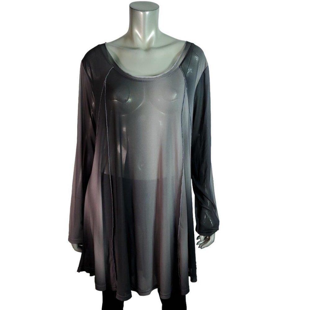 Simply Aster by Firmiana Top Plus Size 1X Tunic Ombre Sheer Stretch‎ Casual Gray